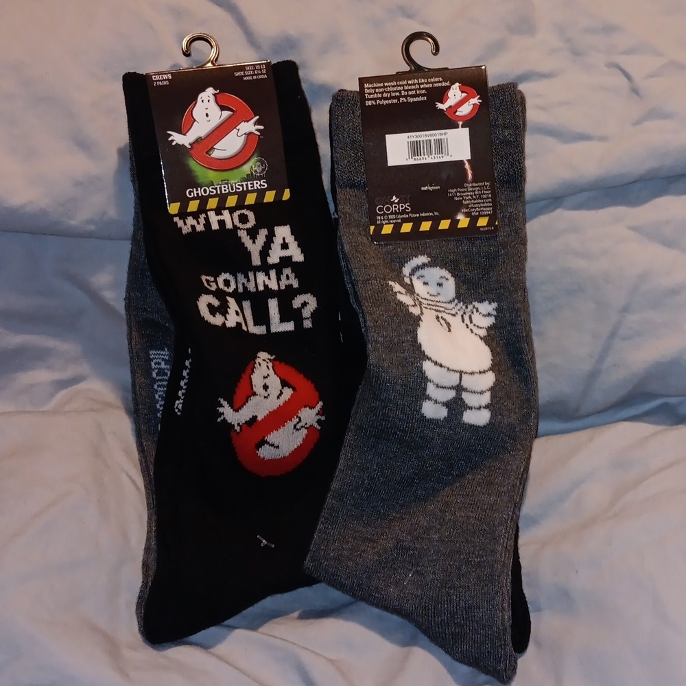 Ghostbusters Crew Socks (2) 2 pairs of socks in Grey & black Mens 10-13